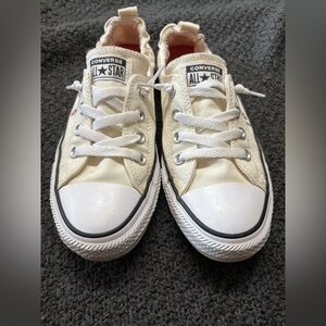 Converse Cream Low Top Sneakers with White Toe Cap and strawberries